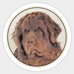 Brown Newfoundland Painting - Cute Original Dog Art Sticker